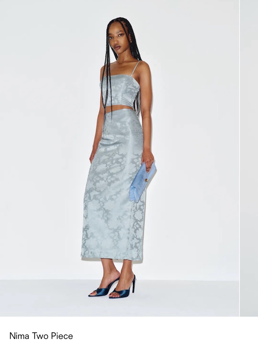 Reformation Pale Blue Jacquard Maxi Dress Two-Piece